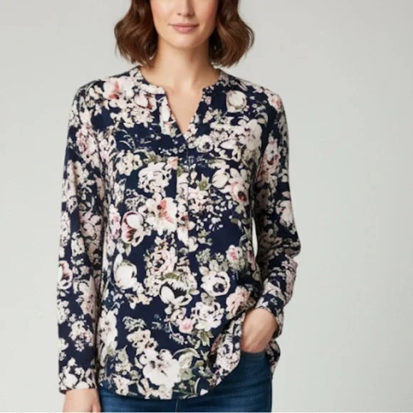 Roz & Ali Navy Floral Blouse - Picture 1 of 9